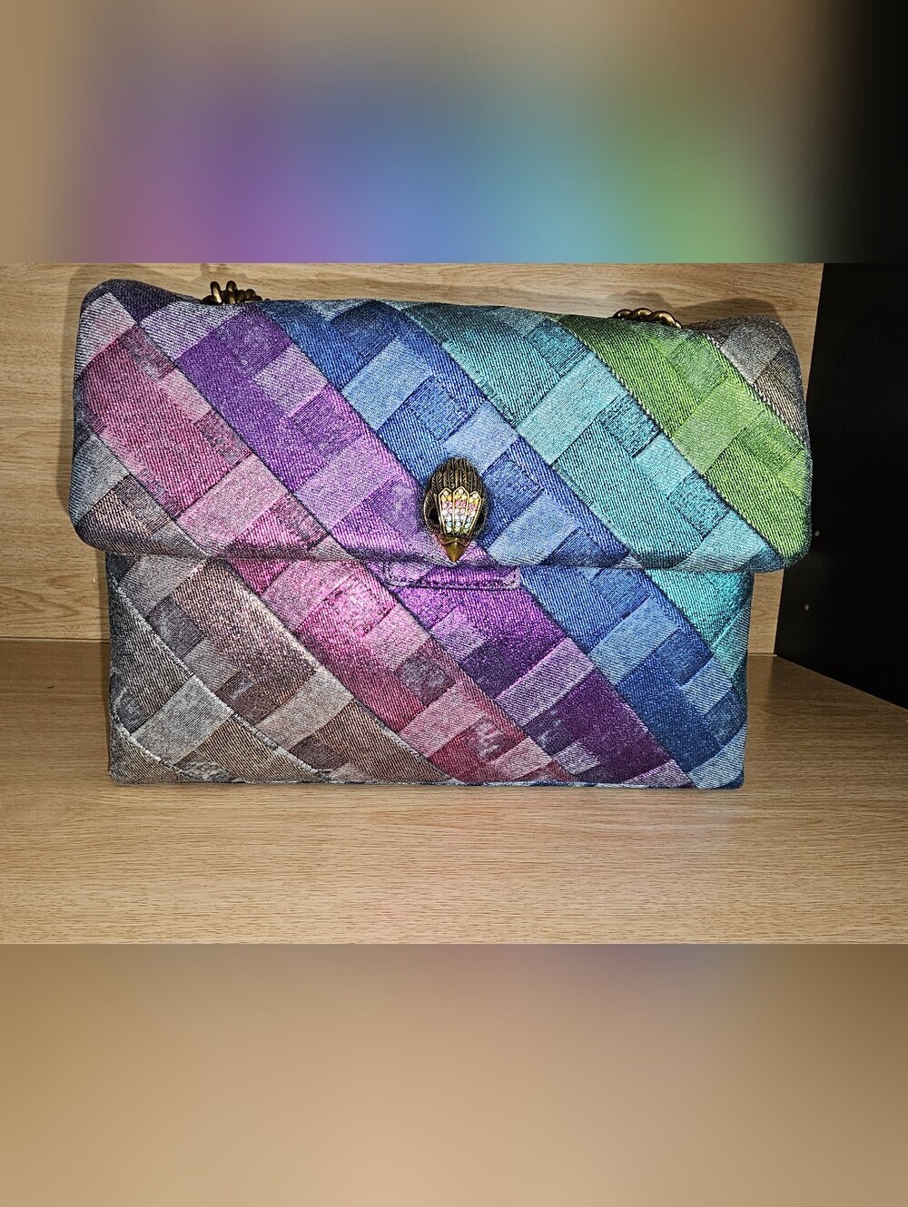Kurt Guiger London Large Kensington Rainbow Denim Shoulder Bag.